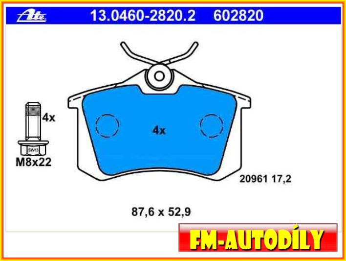 Brzdové destičky 0009 ATE Audi Seat Škoda Fabia Octavia Roomster Superb VW