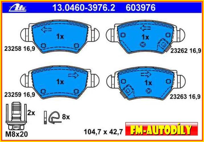 Brzdové destičky 0011 ATE Opel Astra G Zafira A