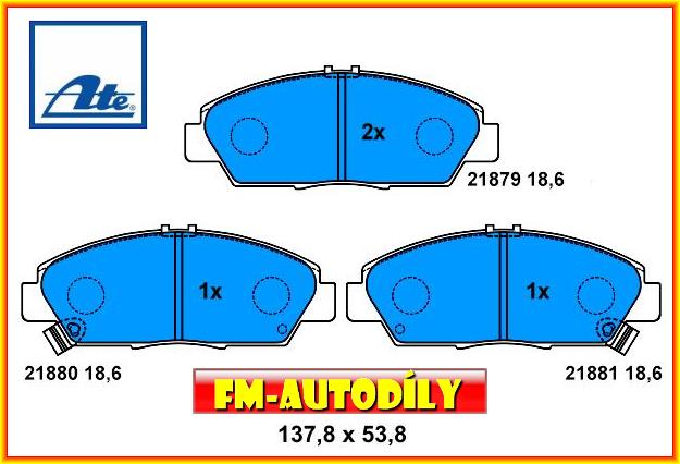 Brzdové destičky 50-04-493 ATE Honda Accord Prelude