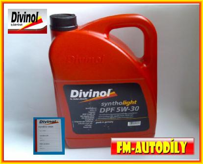 Olej 5W30 5L Syntho Light DPF DIVINOL + ZDARMA štítek na výměnu
