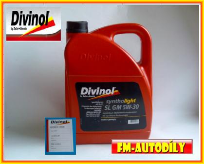 Olej 5W30 5L Syntho Light GM Opel DIVINOL + ZDARMA štítek na výměnu GM-LL B-025 náhrada  5w30 HC-FE