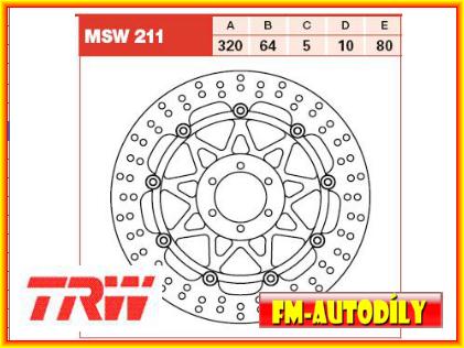 Brzdový kotouč MSW211 TRW BMW G 650 X moto