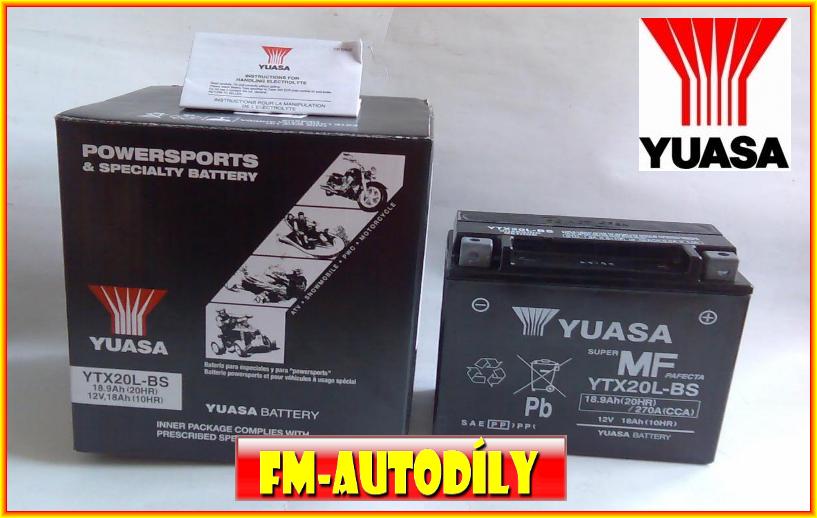 Motobaterie YUASA 12V 18 Ah typ YTX20L-BS Honda Harley Davidson Kawasaki Yamaha